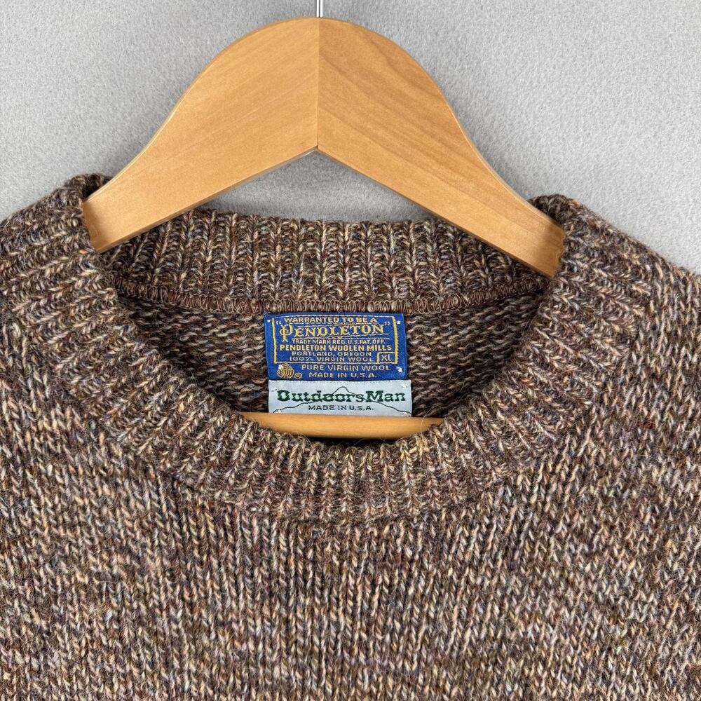 Vintage Pendleton Outdoorsman Sweater Mens XL Brown Wool Elbow Patch Knit USA - Picture 2 of 7